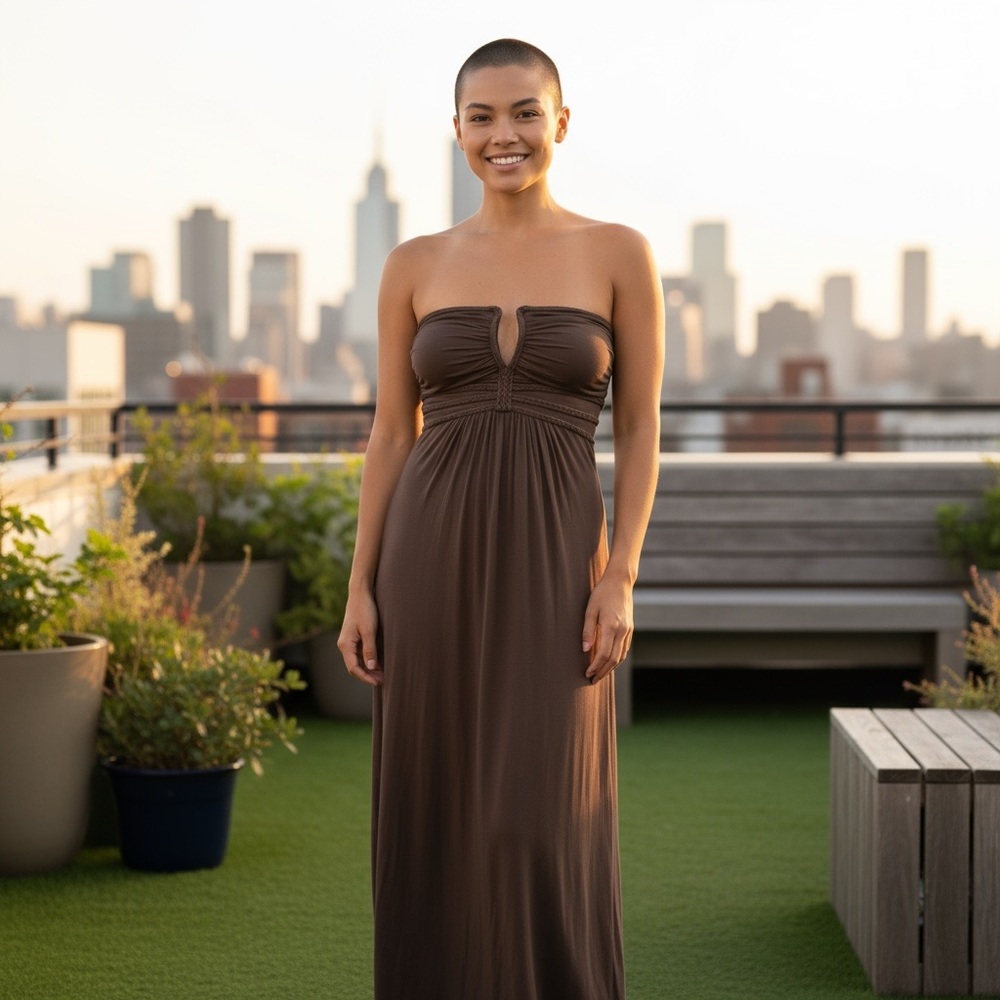 Elegant Brown Strapless Maxi Dress-Sky